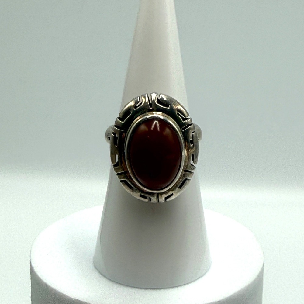 Vintage Mexico Sterling Silver 925 Carnelian Cabochon Statement Ring Size 6.25